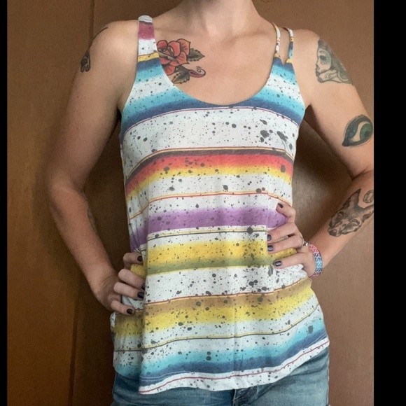 Seneca Rising PacSun Tank Rainbow Striped Flowy Top M Medium - Picture 3 of 11